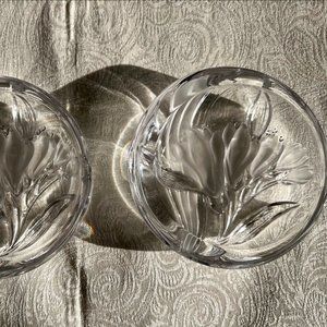 PAIR of 5 Inch Diameter Gorgeous Cut Crystal Round Floral Plates